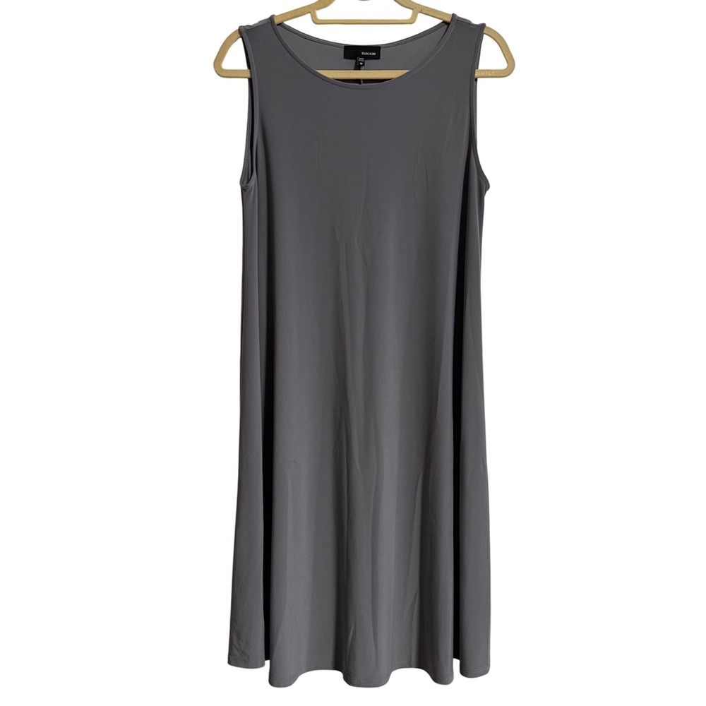 Sun Kim Gray Sleeveless Trapeze Dress Size M Made in USA Slate Jersey